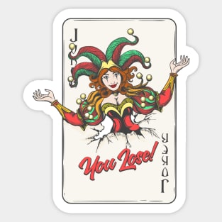 Joker Playing Card with Wording You Lose Sticker